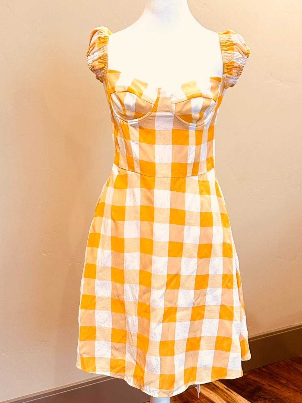 NWOT AUTUMN ADEIGBO ROBIN YELLOW GINGHAM DRESS S / SIZE 4